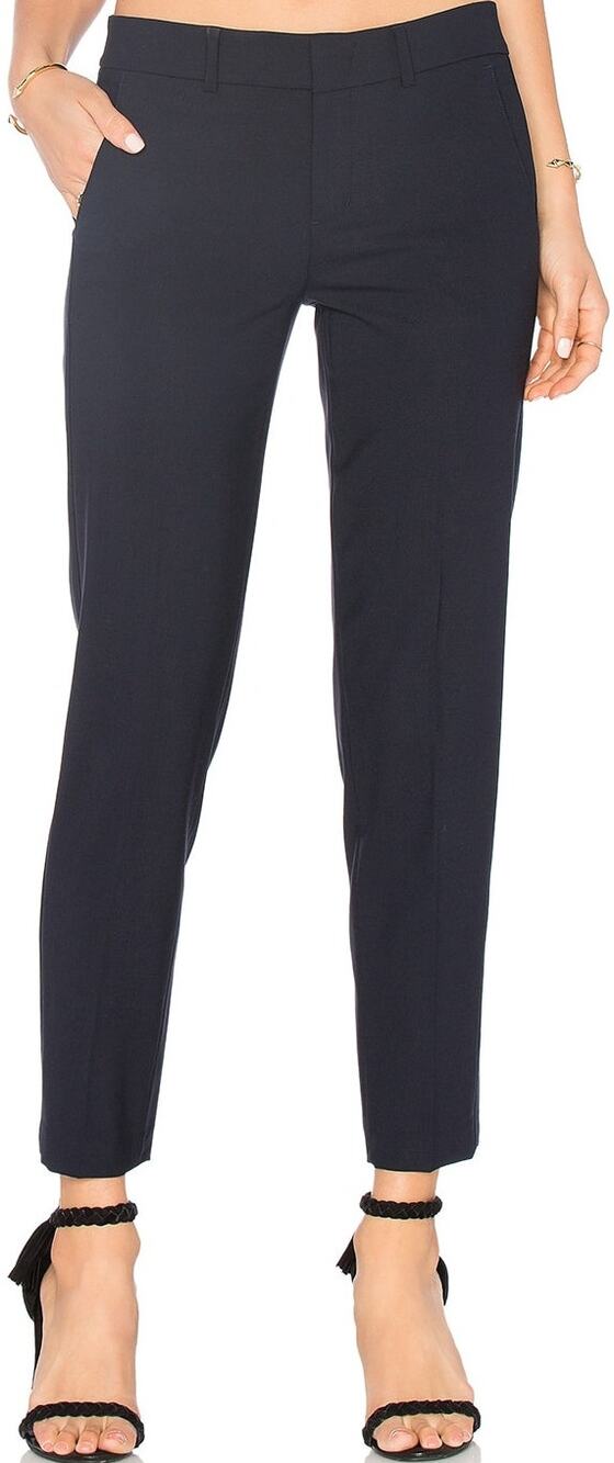 Vince Side Strapping Pants Wool Slim Straight Mid rise Pockets Ankle Navy 10